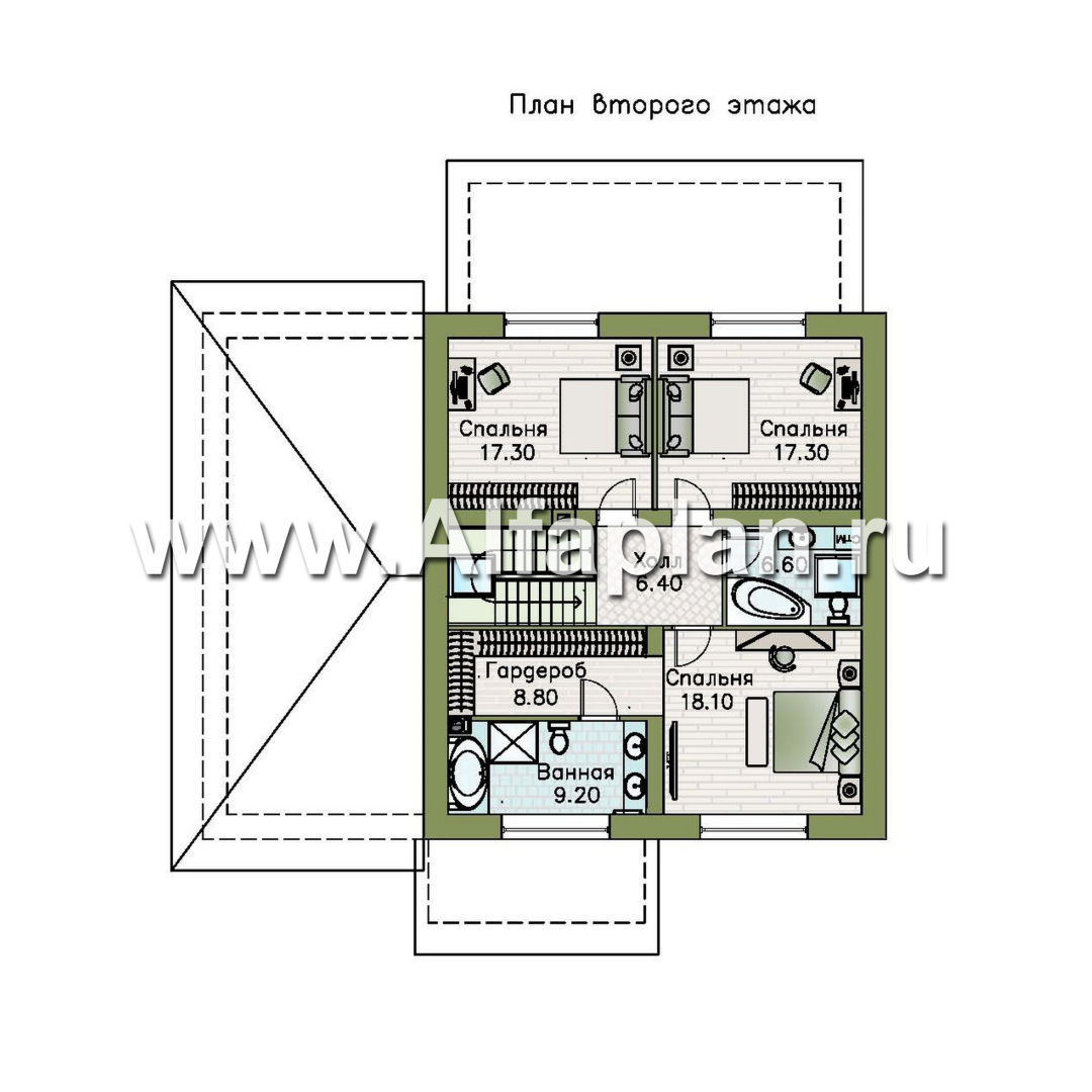 «Династия» - проект дома с мансардой, мастер спальня, с террасой и гаражом с мастерской - план дома