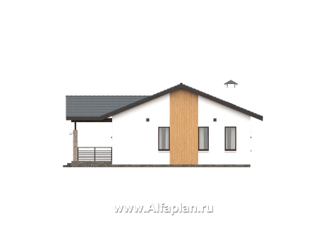 «Золотые поля» - проект одноэтажного дома, планировка мастер спальня и две детских, терраса со стороны входа - превью фасада дома