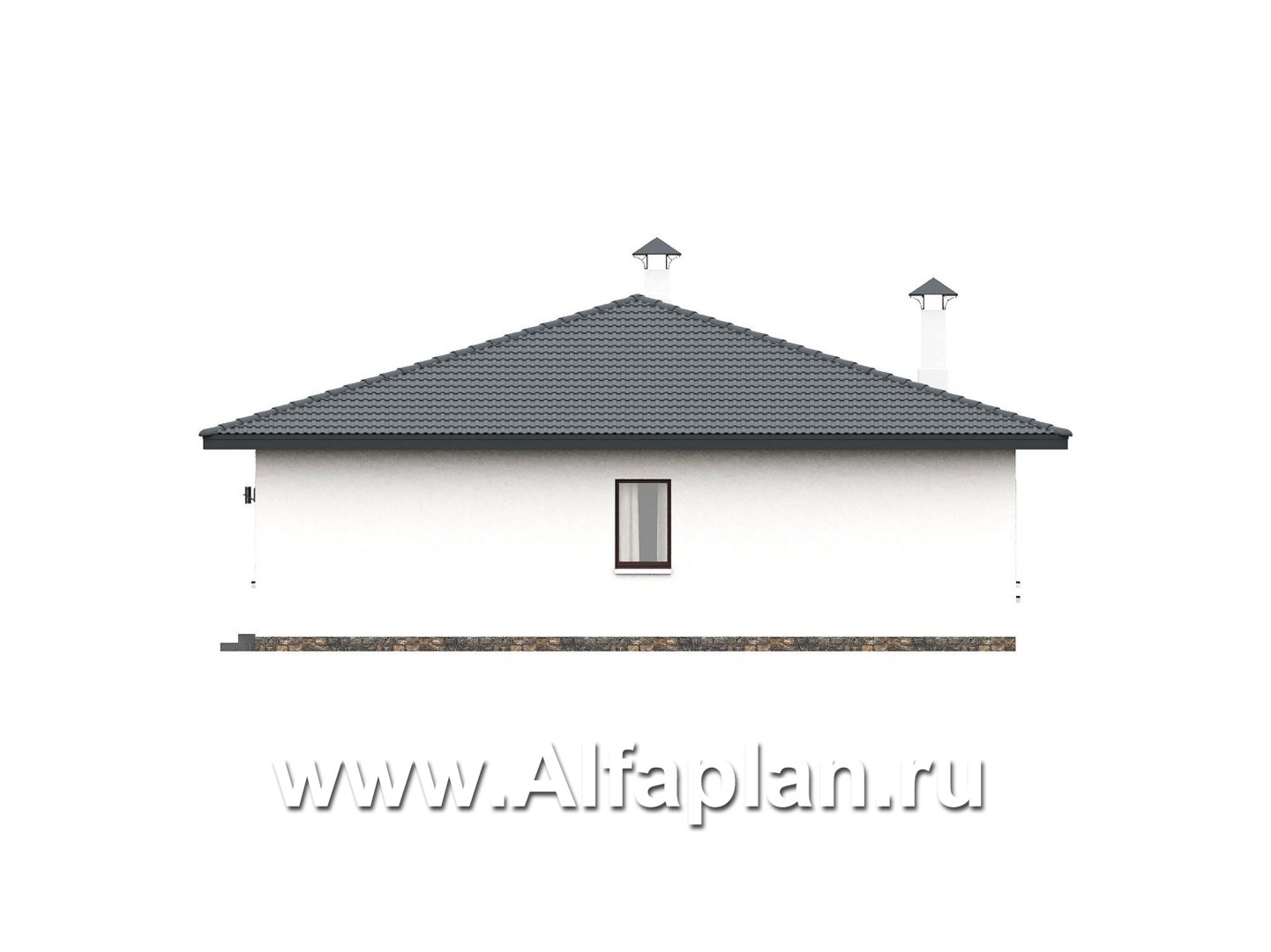 «Глория» - проект одноэтажного дома, терраса со стороны входа, планировка мастер спальня, 3 спальни - фасад дома