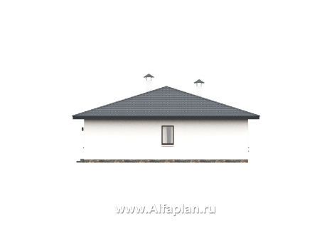 «Serenity» - проект одноэтажного дома, терраса со стороны входа, планировка мастер спальня, 4 спальни  - превью фасада дома