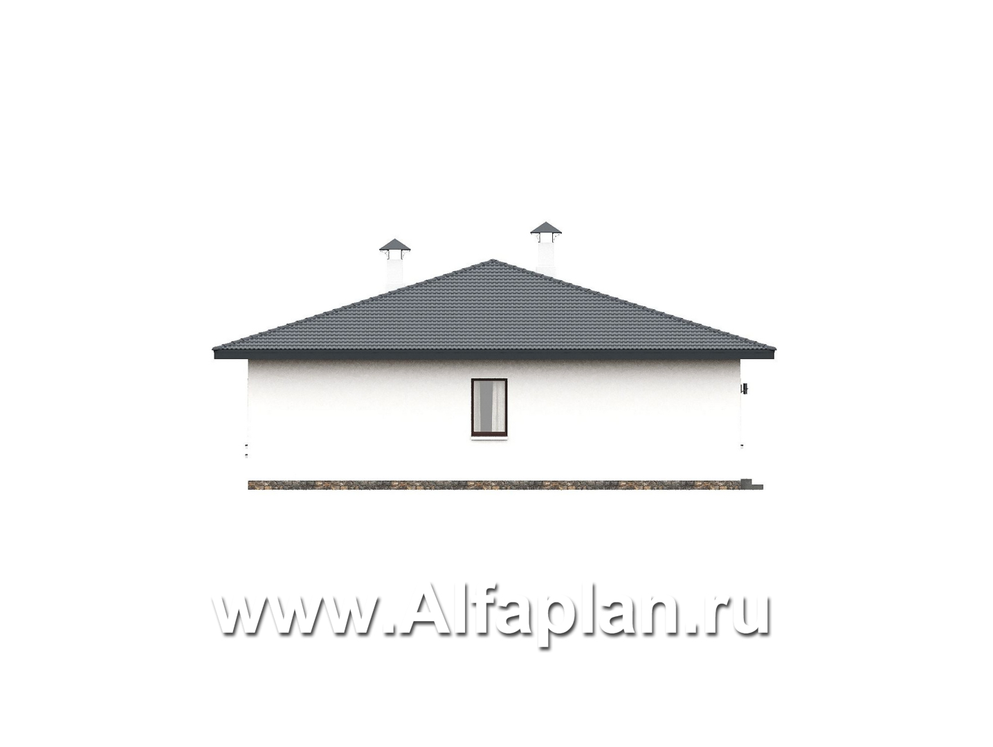 «Serenity» - проект одноэтажного дома, терраса со стороны входа, планировка мастер спальня, 4 спальни - фасад дома