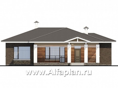 «Талия» - красивый дом, проект одноэтажного коттеджа, с террасой, в современном стиле - превью фасада дома