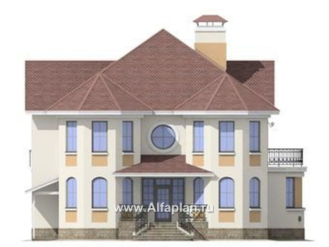 «Амбиент»- проект двухэтажного дома с эркером и с террасой, открытая планировка, в стиле замка - превью фасада дома