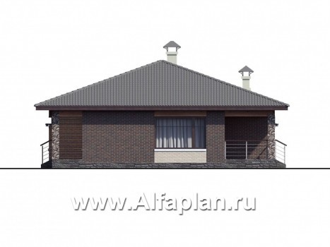 Проекты домов Альфаплан - «Волхов» - проект одноэтажного дома из кирпича с тремя спальнями - превью фасада №2