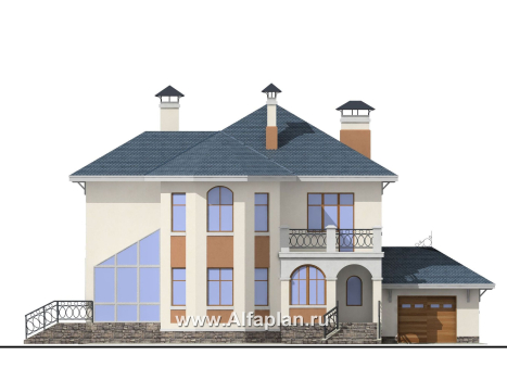 «Модус Вивенди» - проект двухэтажного дома из газобетона, с зимним садом (или верандой) и гаражом - превью фасада дома