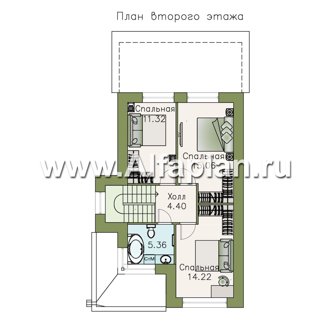 «Арс» - проект двухэтажного дома с плоской кровлей, в стиле хай-тек, для узкого участка - план дома