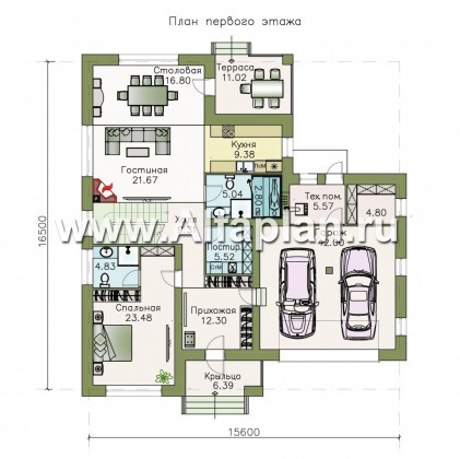 «Выбор русалки» - проект современного двухэтажного дома, мастер спальня, с сауной и гаражом на 2 авто - превью план дома