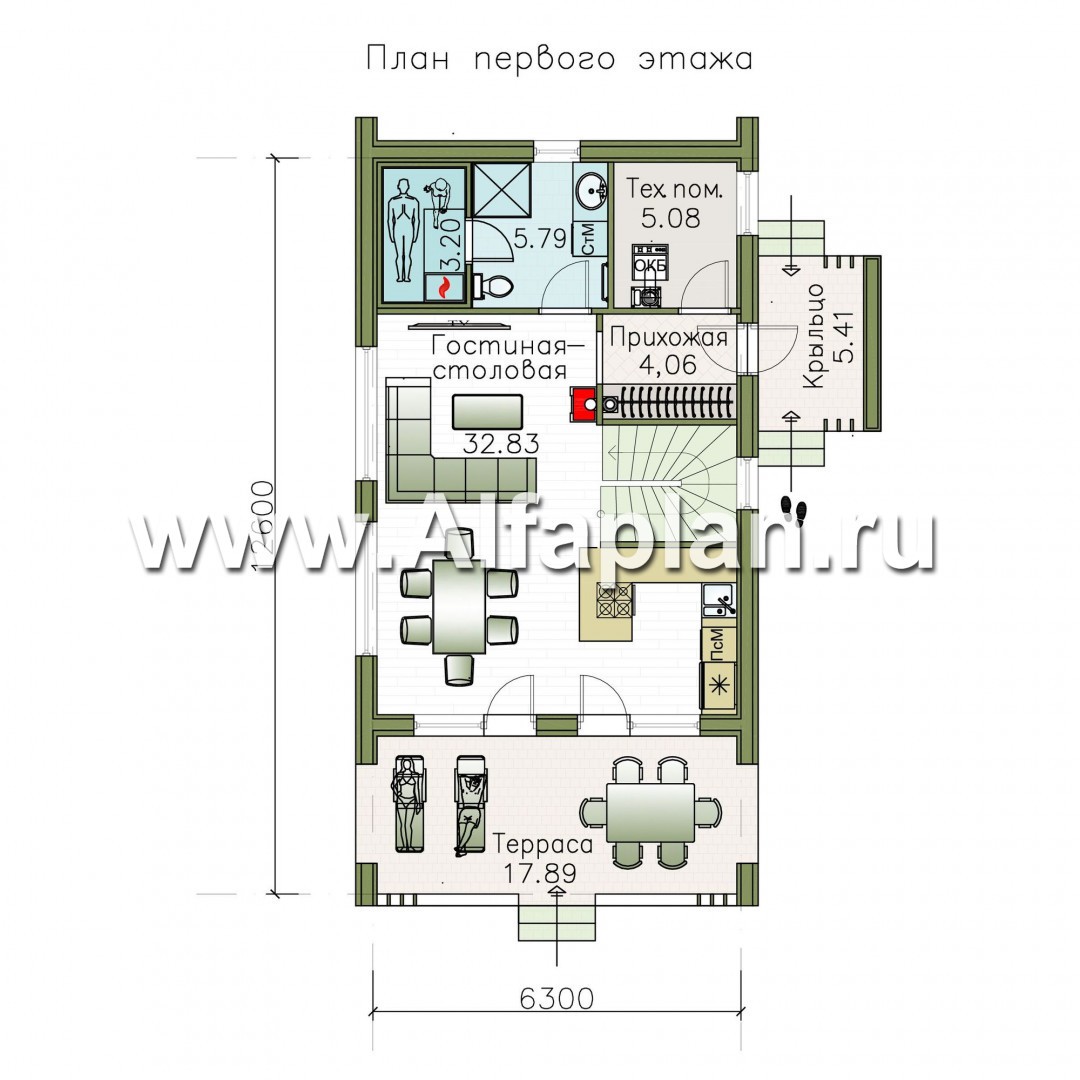 «Сигма» - проект двухэтажного каркасного дома в стиле барн, с террасой - план дома