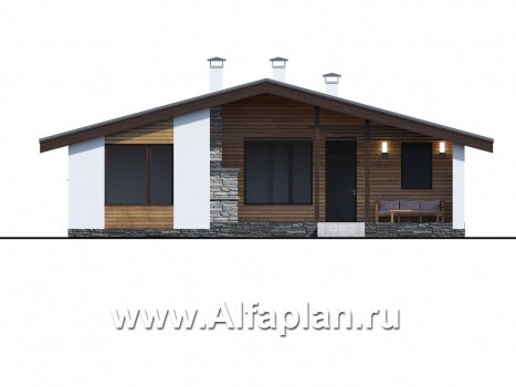 Проекты домов Альфаплан - «Альфа» - небольшой каркасный коттедж с двумя спальнями - превью фасада №4