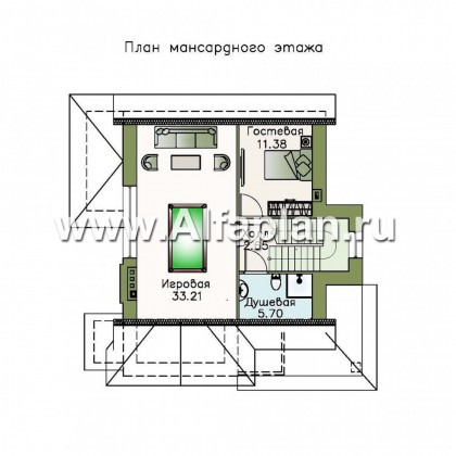 «Прагматика» - проект двухэтажного дома из газобетона, с биллиардной в мансарде, с террасой - превью план дома