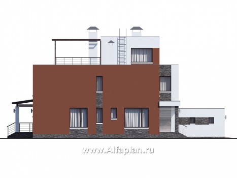 « Альстер» — проект двухэтажного дома в стиле хай-тек, элитая вилла, навес на 2 авто - превью фасада дома