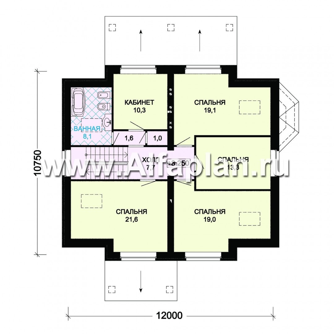 Проект дома с мансардой, планировка с эркером и с террасой,  с сауной - план дома