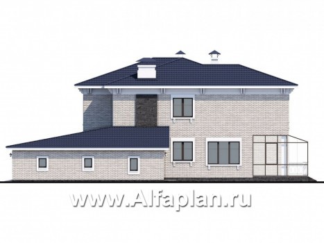 «Меньшиков» - проект двухэтажного дома, с террасой и с гаражом,вилла в стиле эклектика - превью фасада дома