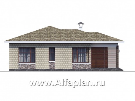 Проекты домов Альфаплан - Проект одноэтажного дома с угловыми окнами - превью фасада №3