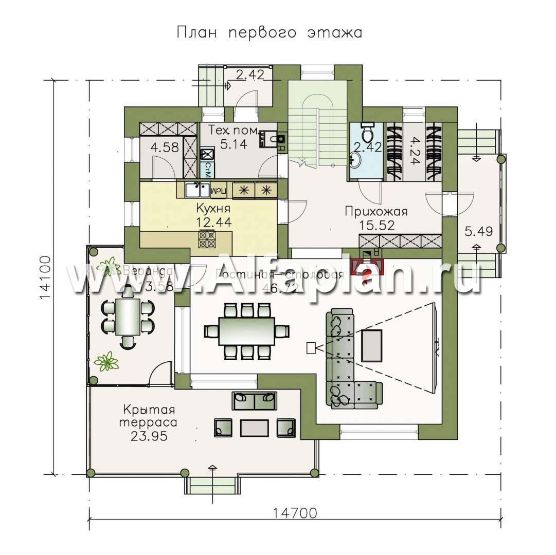 «Эффект бабочки» -  проект двухэтажного дома, с террасой и с балконом, для углового участка - план дома