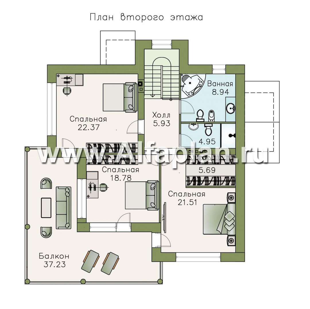 «Эффект бабочки» -  проект двухэтажного дома, с террасой и с балконом, для углового участка - план дома
