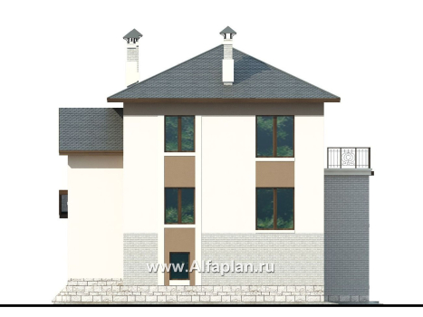 «Юсупов» - проект трехэтажного дома, с гаражом на 2 авто в цоколе, в стиле модерн - превью фасада дома