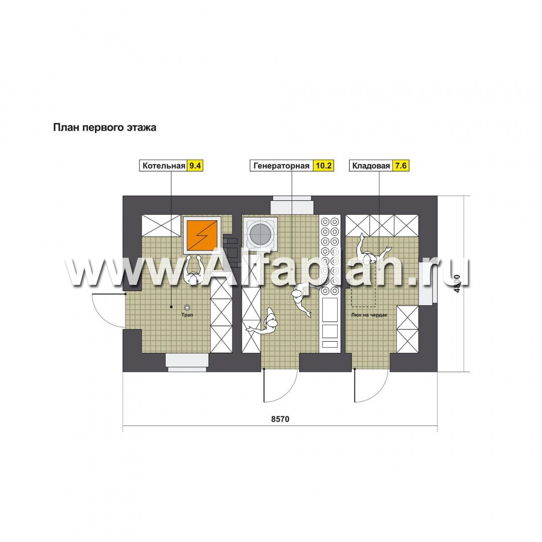 Проект хозяйственногой блока, с генераторной, котельной и кладовой - план дома