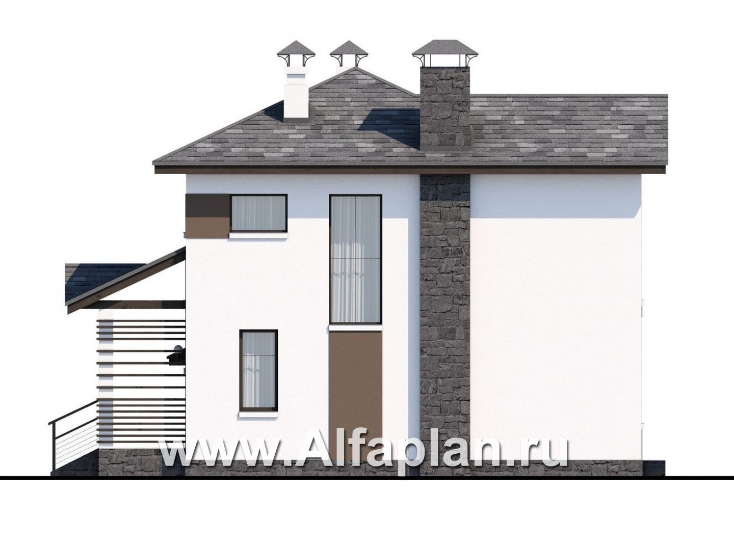 Проекты домов Альфаплан - Кирпичный дом «Панорама» с гаражом навесом - изображение фасада №2