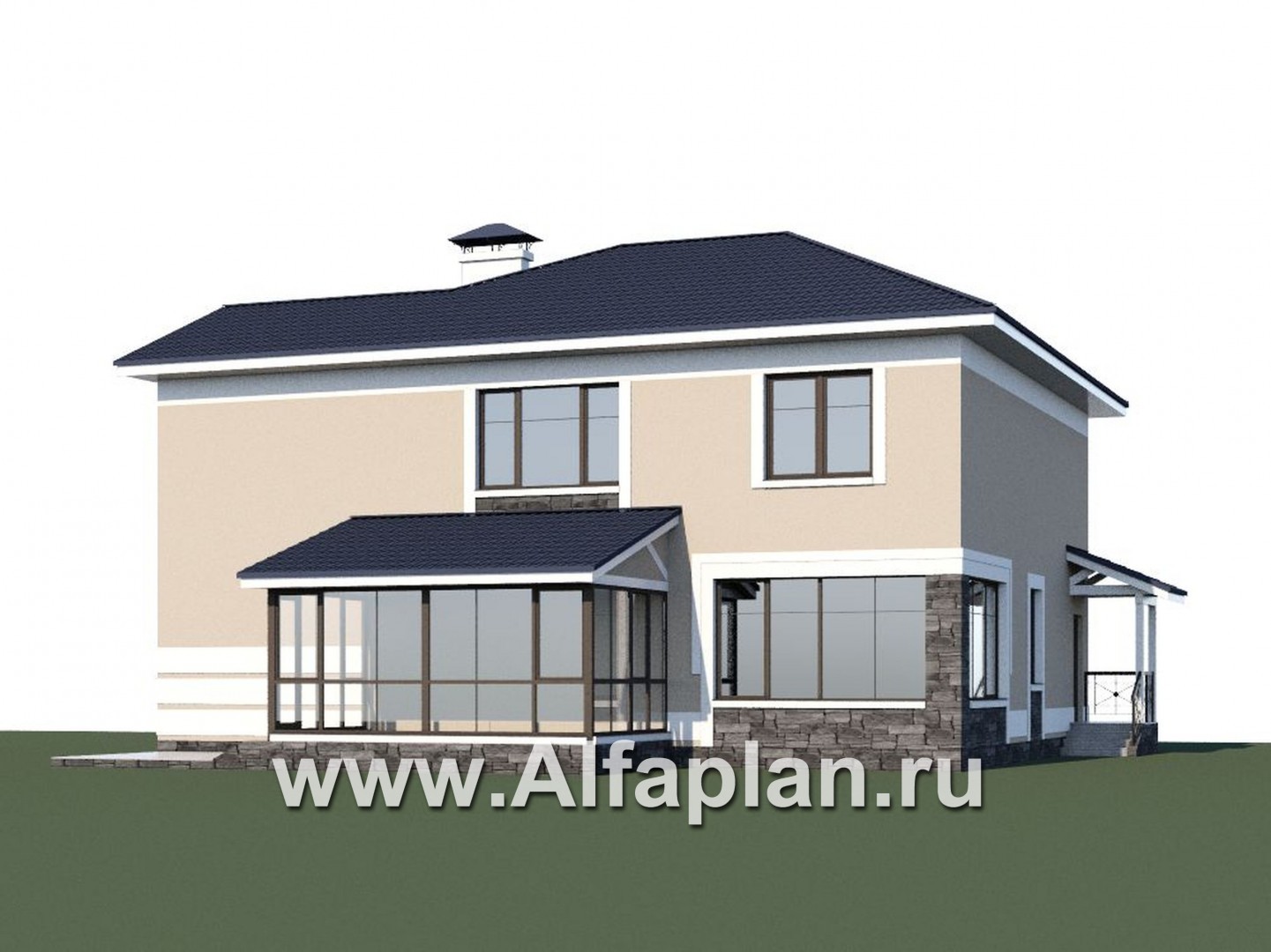 «Диадема» - проект двухэтажного дома, лестница в центре, с эркером и с террасой, в стиле эклектика - дизайн дома №1