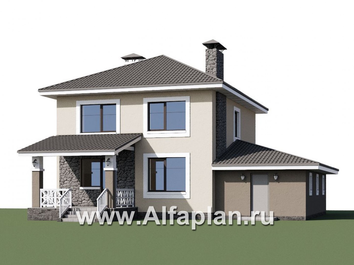 «Синяя птица» - проект красивого двухэтажного дома, с аркой на входе, с террасой, в стиле модерн - дизайн дома №1