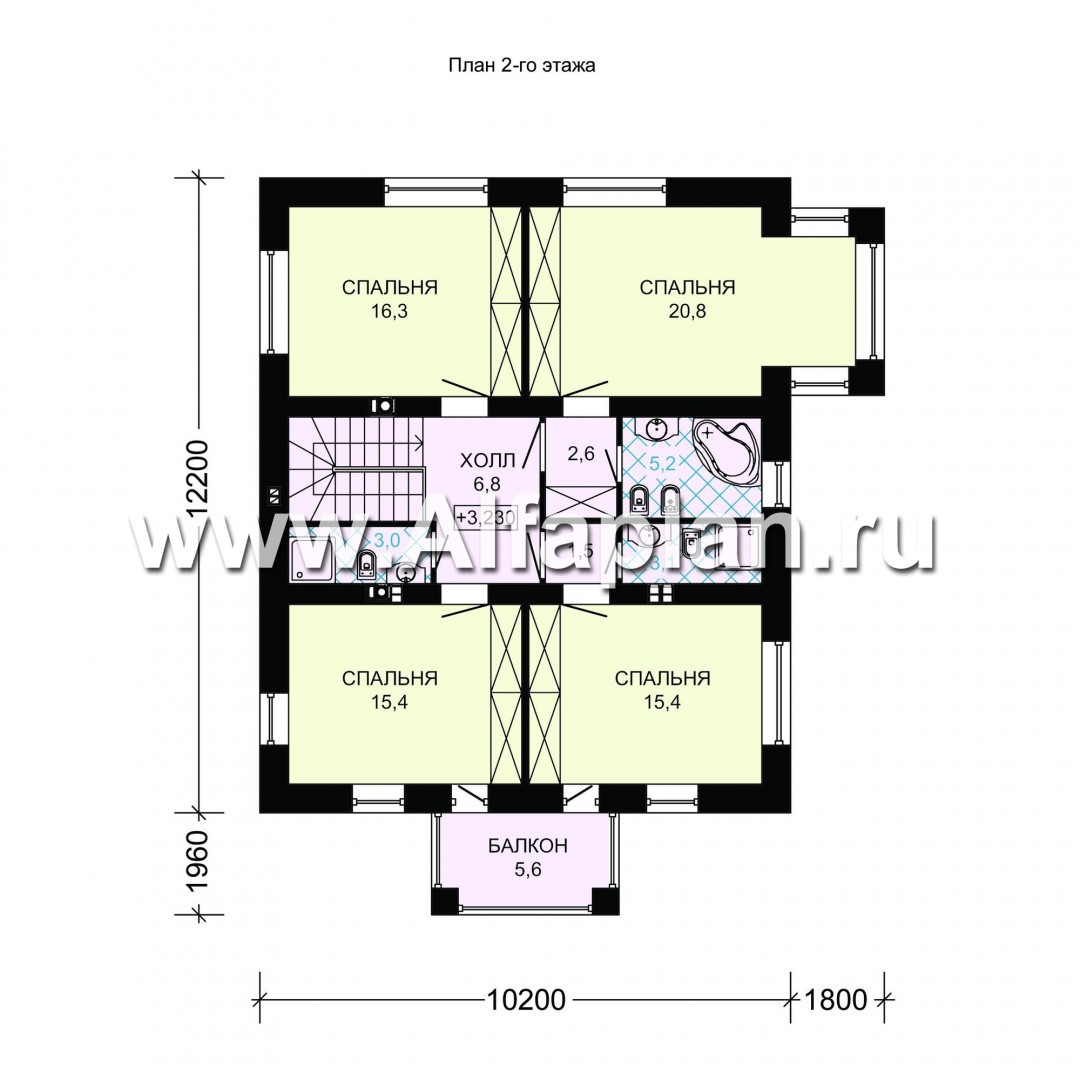 Проект двухэтажного дома из газобетона, планировка с гостевой на 1 эт и с гаражом на 2 авто, в современном стиле - план дома