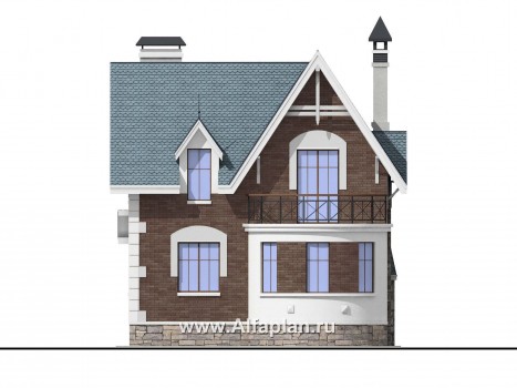 «Стелла »- проект дома с мансардой, с кабинетом, с террасой, в английском стиле - превью фасада дома