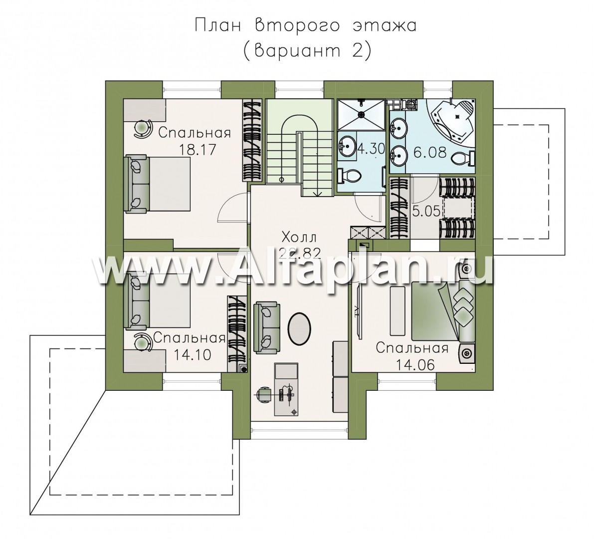 Проекты домов Альфаплан - «Регата» - загородный дом с мансардой под двускатной крышей - план проекта №3