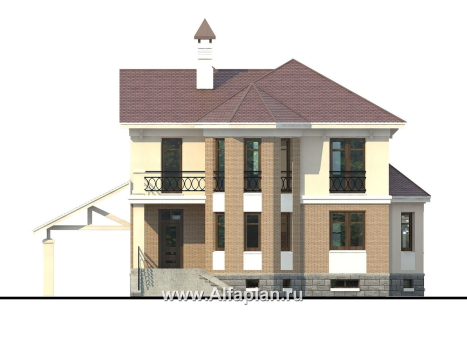 Проекты домов Альфаплан - «Классика плюс» - классический  особняк с цокольным этажом - превью фасада №1